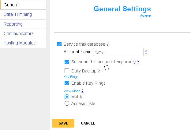 database settings