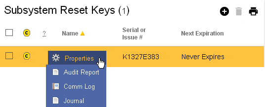 reset key list