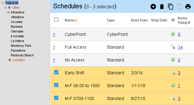 schedule selected